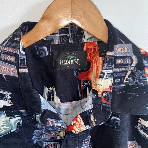 RedHead Vintage Truck Pattern Button up top - Picture 2 of 10